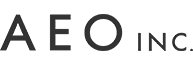 Text logo: "AEO Inc." in black lettering.