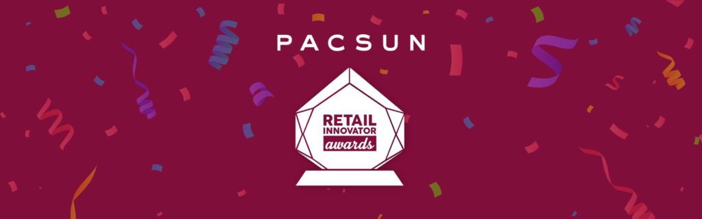 PACSUN Retail Innovator Awards logo on a maroon background with colorful confetti and streamers.