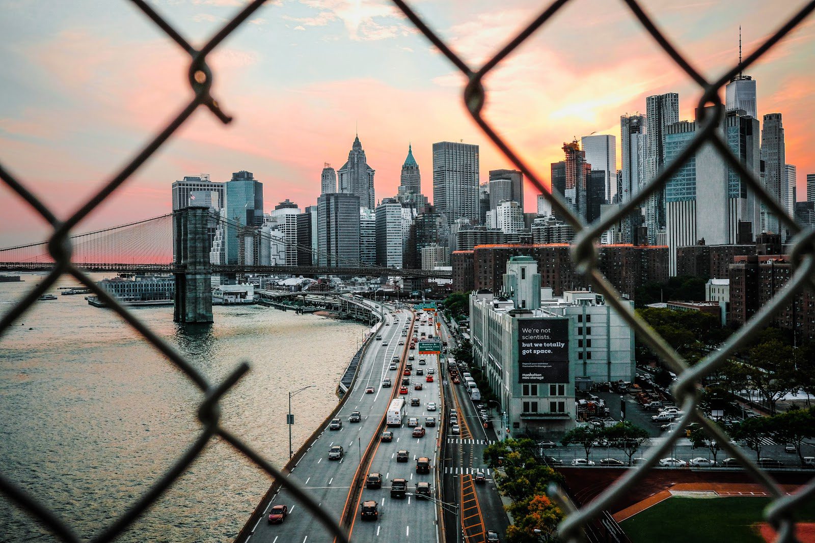 Looking out at a road leading to New York City