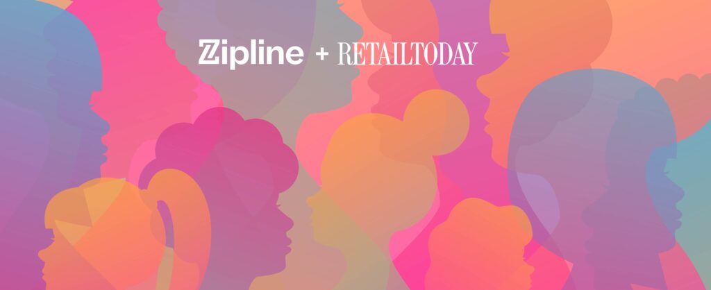 Colorful overlapping silhouettes of various human profiles with "Zipline + Retail Today" text.