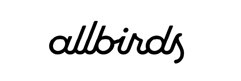 Allbirds logo in black stylized cursive font.
