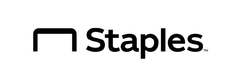 Black Staples logo on a white background with a bent staple icon to the left of the text.
