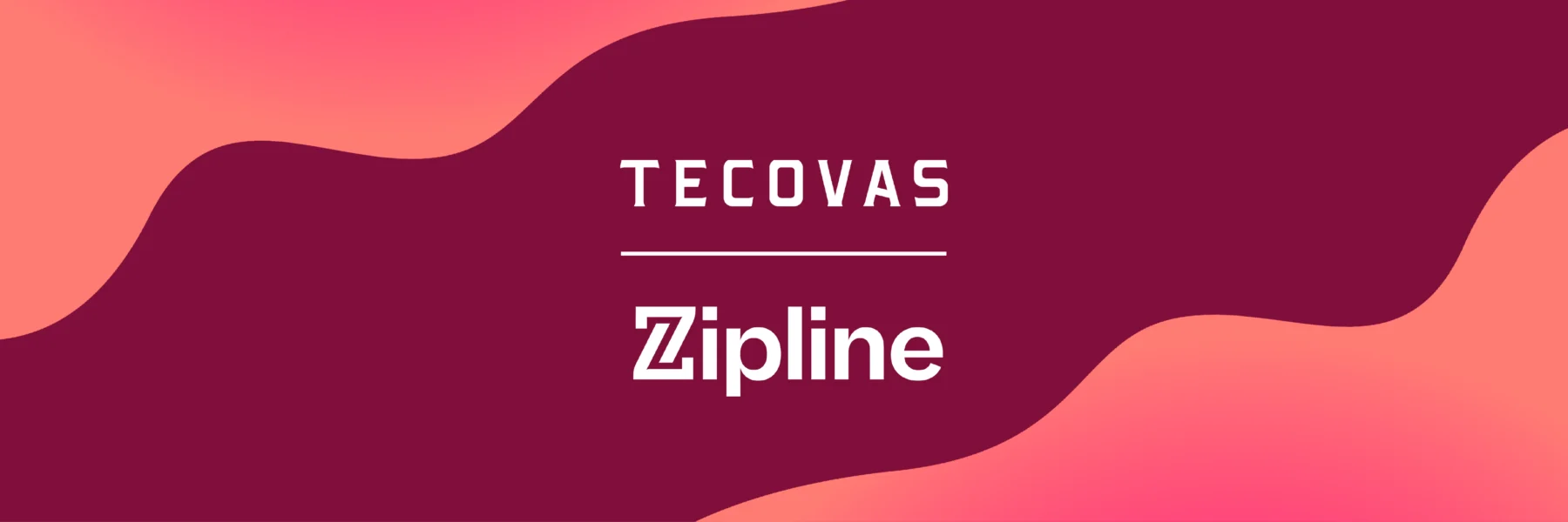 Tecovas and Zipline logos displayed on a wavy maroon and orange background.