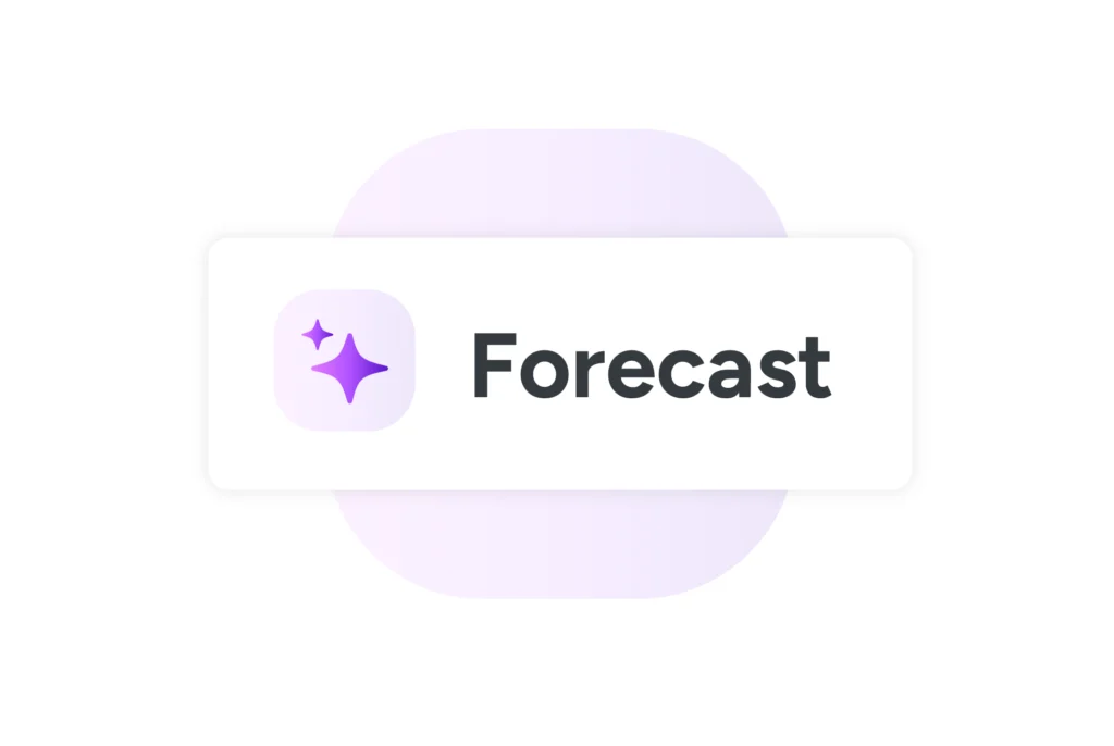 A rectangular card with the word "Forecast" next to a purple star icon on a light gradient background.