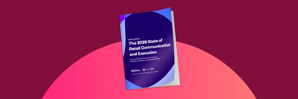 A booklet titled "The 2023 State of Retail Communication and Execution" is displayed against a pink and purple gradient background.